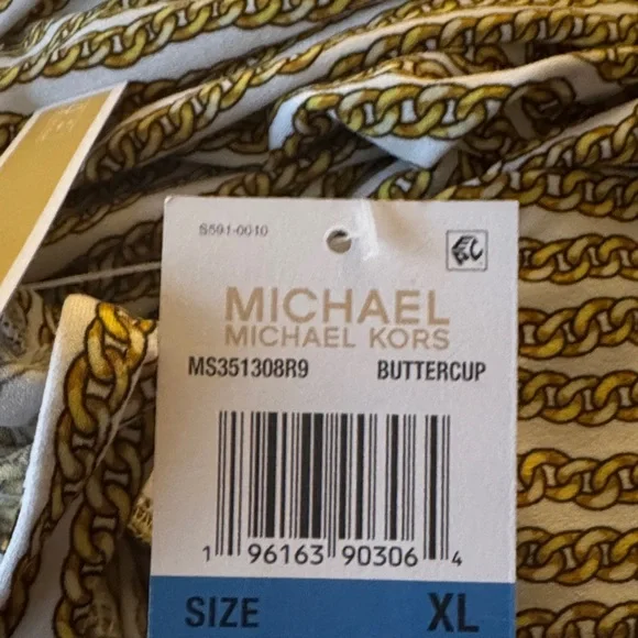 Michael Kors chain link print and choker Long-Sleeve Blouse in gold and white XL - Picture 3 of 10